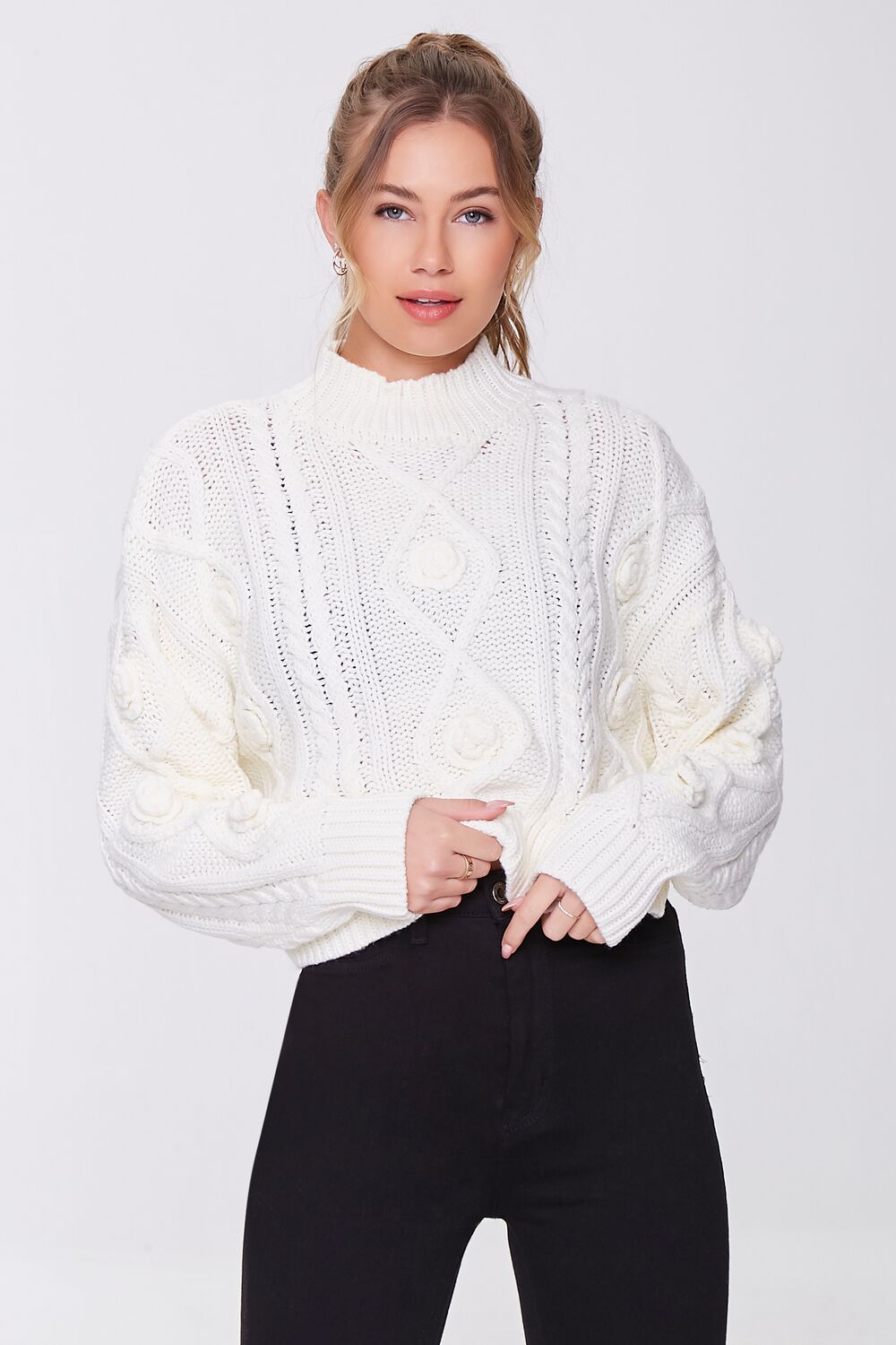 Cable Knit Mock Neck Sweater-Feelings Star