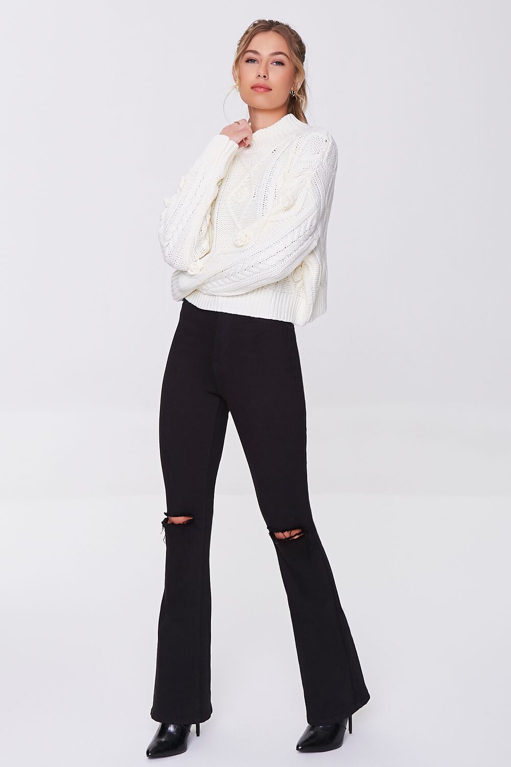 Cable Knit Mock Neck Sweater-Feelings Star