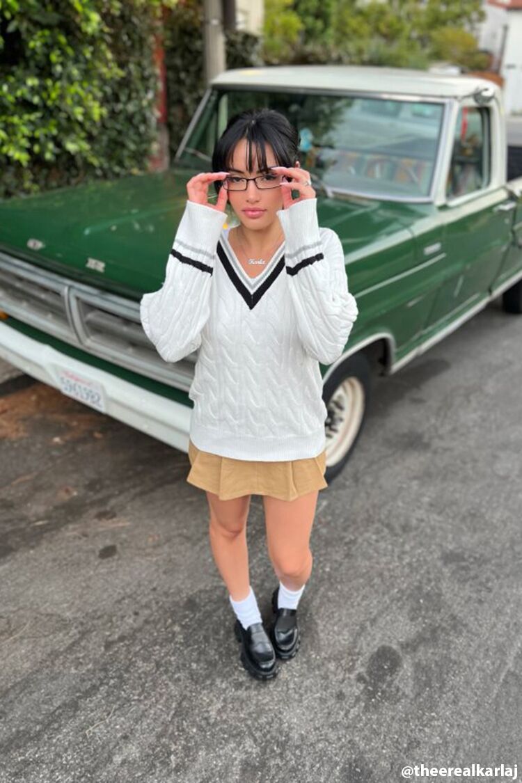 Striped-Trim Cable Knit Sweater-Feelings Star