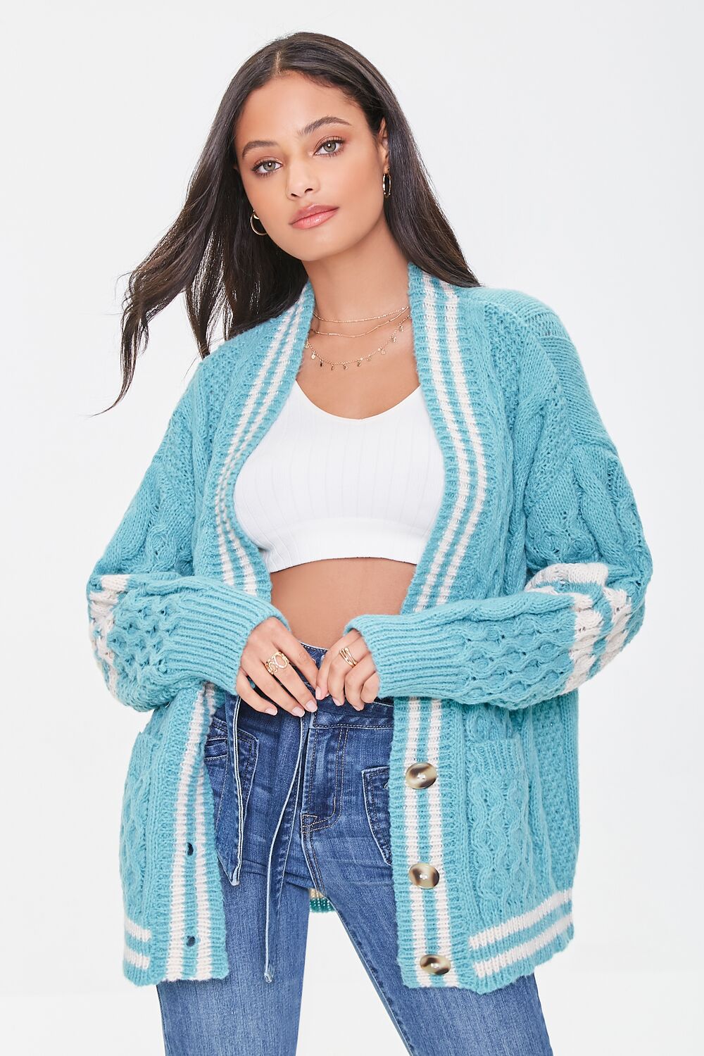 Varsity-Striped Cardigan Sweater-Feelings Star