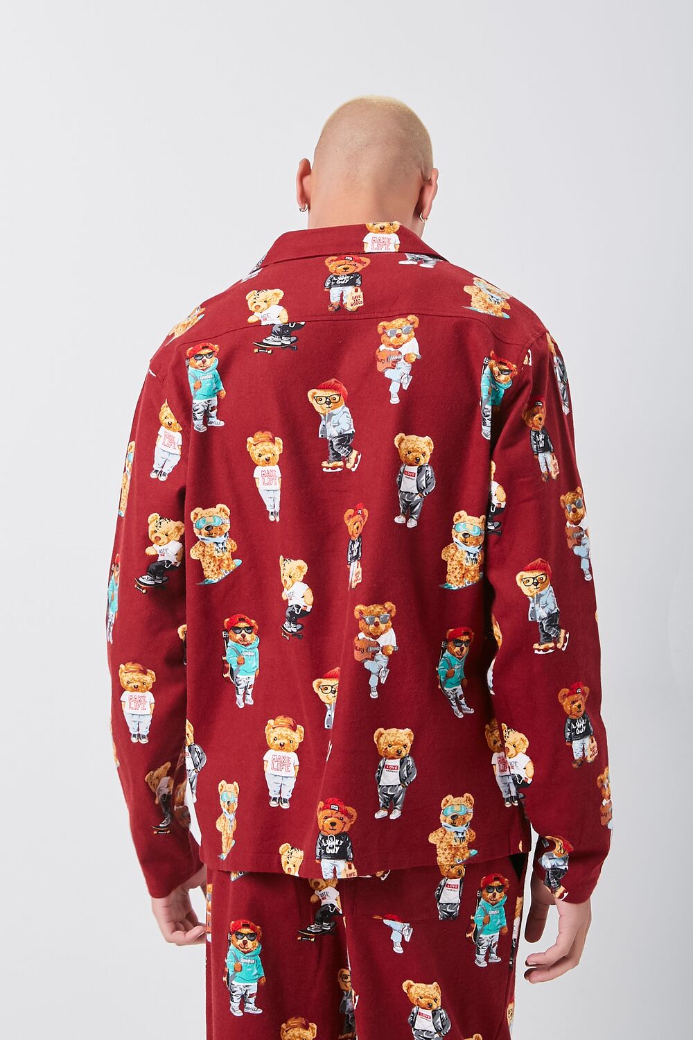 Teddy Bear Print Pajama Shirt-Feelings Star