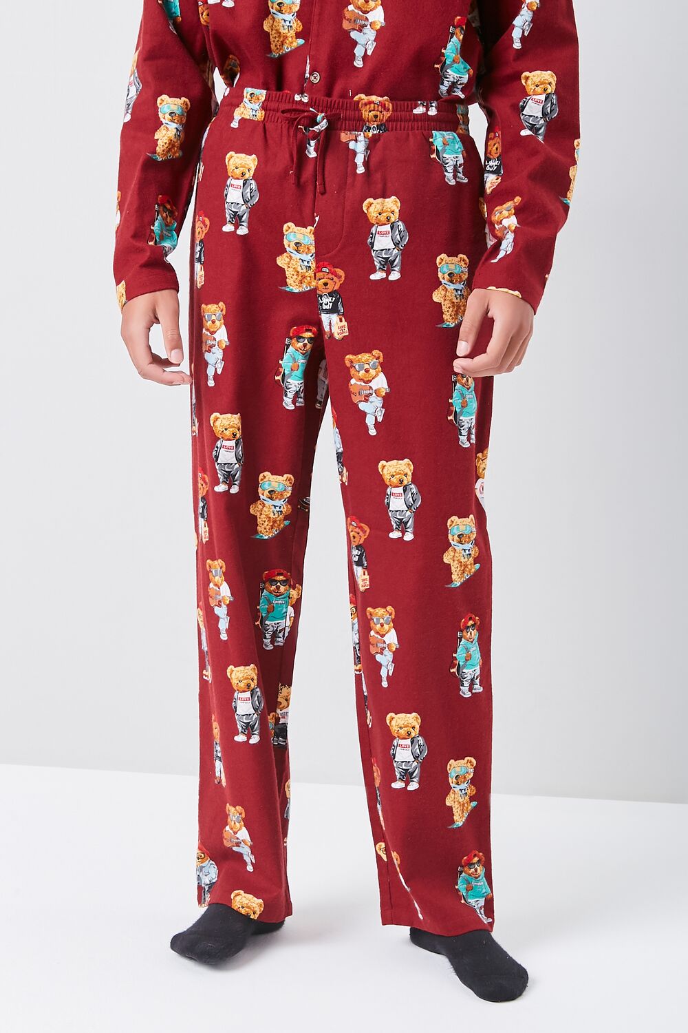 Teddy Bear Print Pajama Pants-Feelings Star