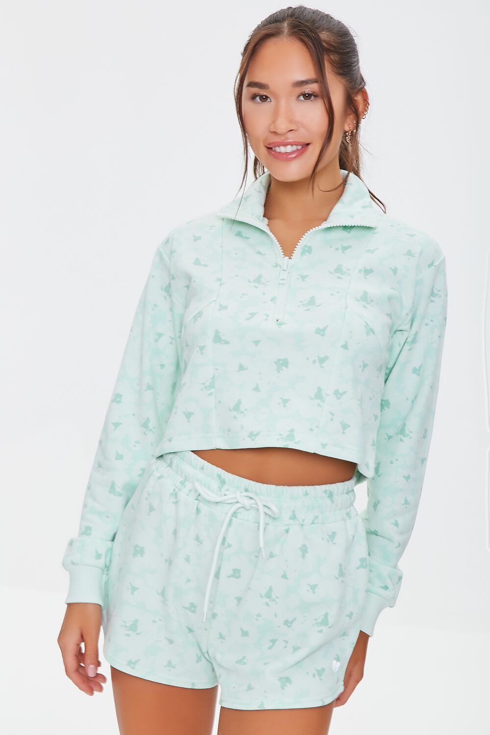 Active Floral Half-Zip Pullover-Feelings Star