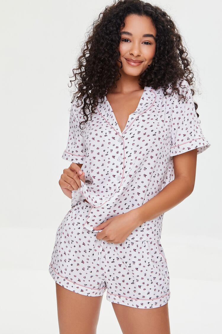Floral Print Shirt & Shorts Pajama Set-Feelings Star
