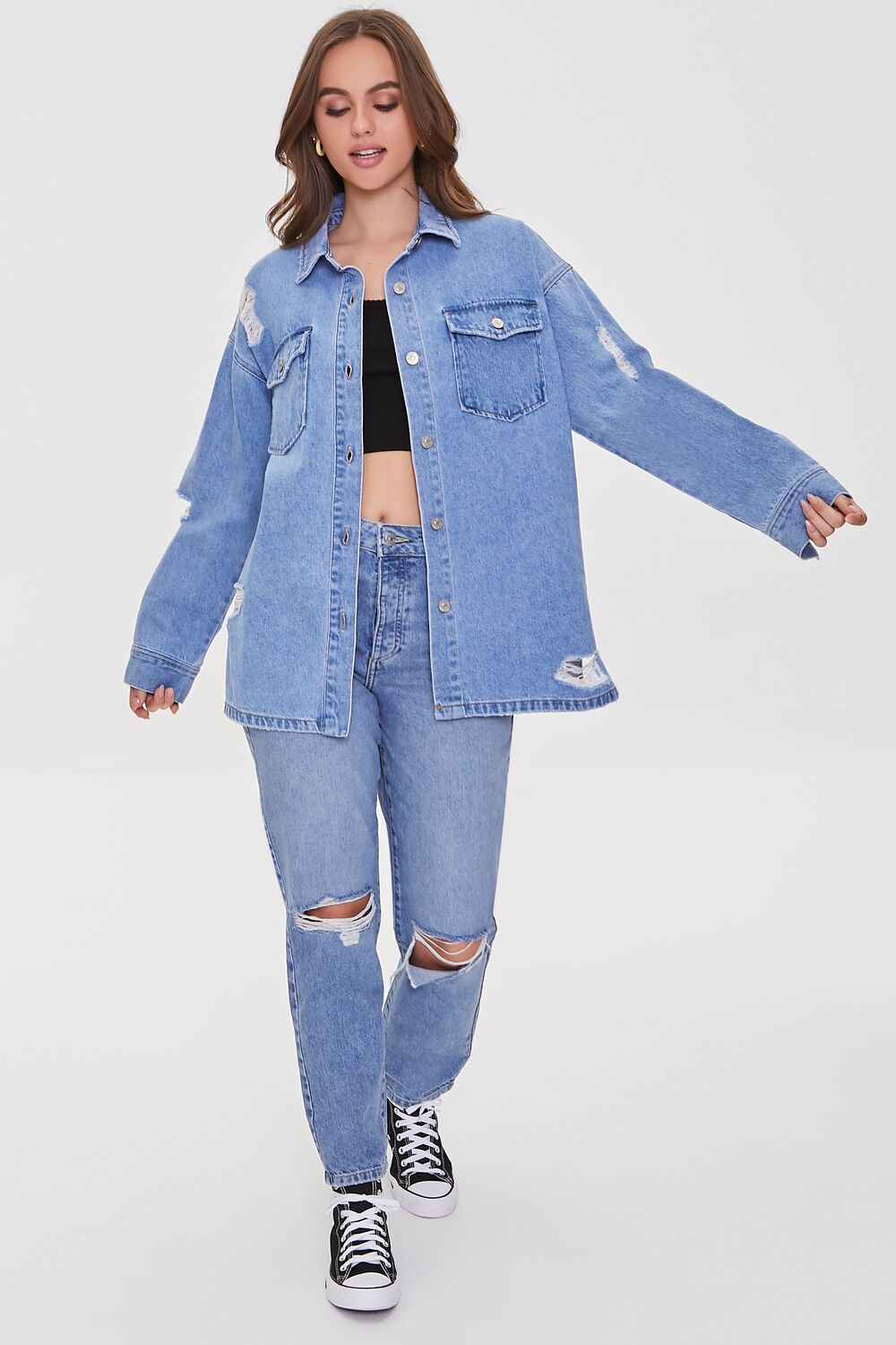Denim Distressed Shacket