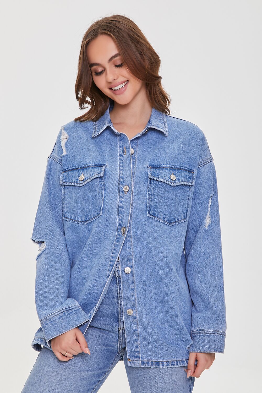 Denim Distressed Shacket