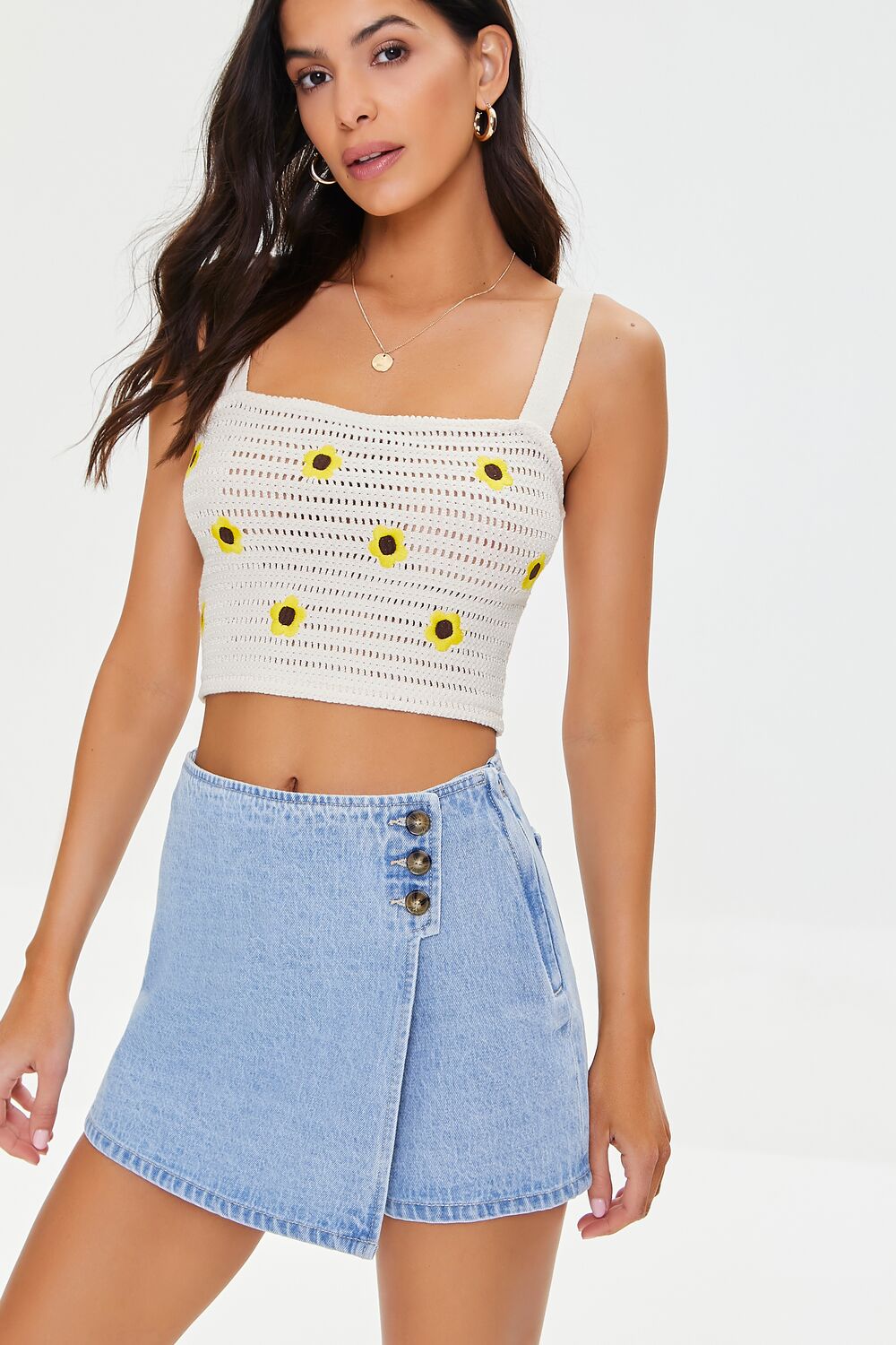 Buttoned Denim Skort-Feelings Star