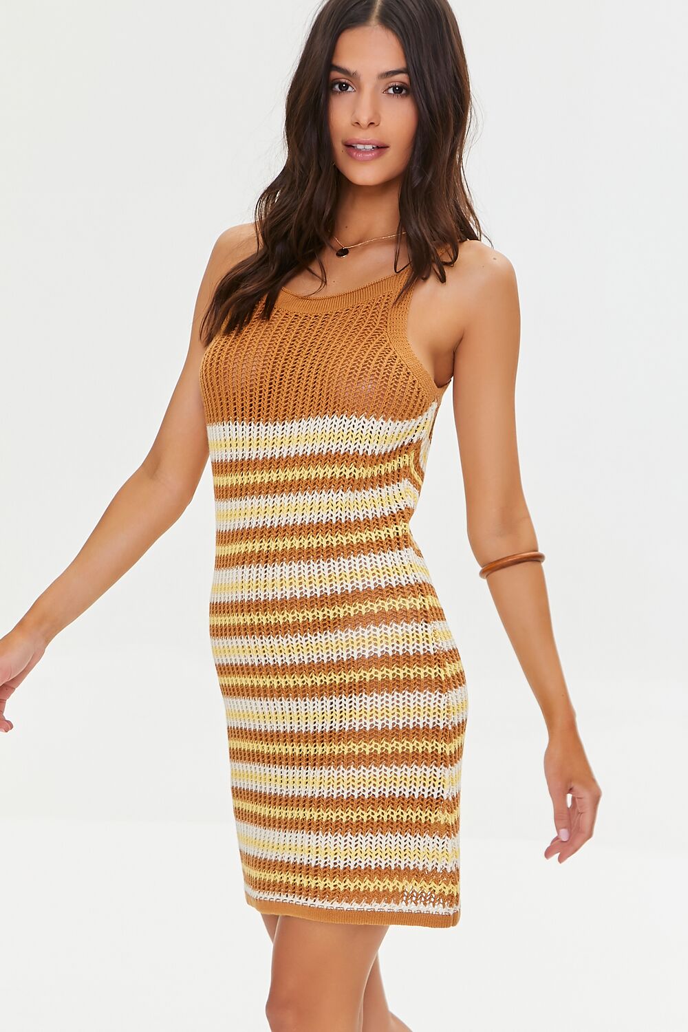 Striped Crochet Mini Dress-Feelings Star