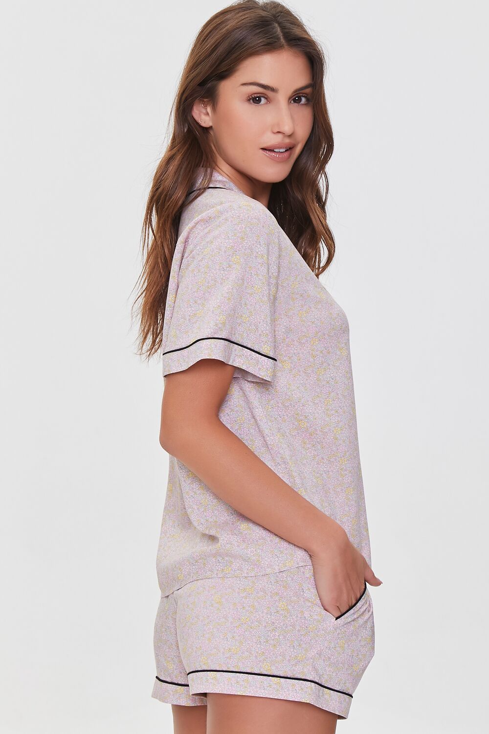 Floral Shirt & Shorts Pajama Set-Feelings Star