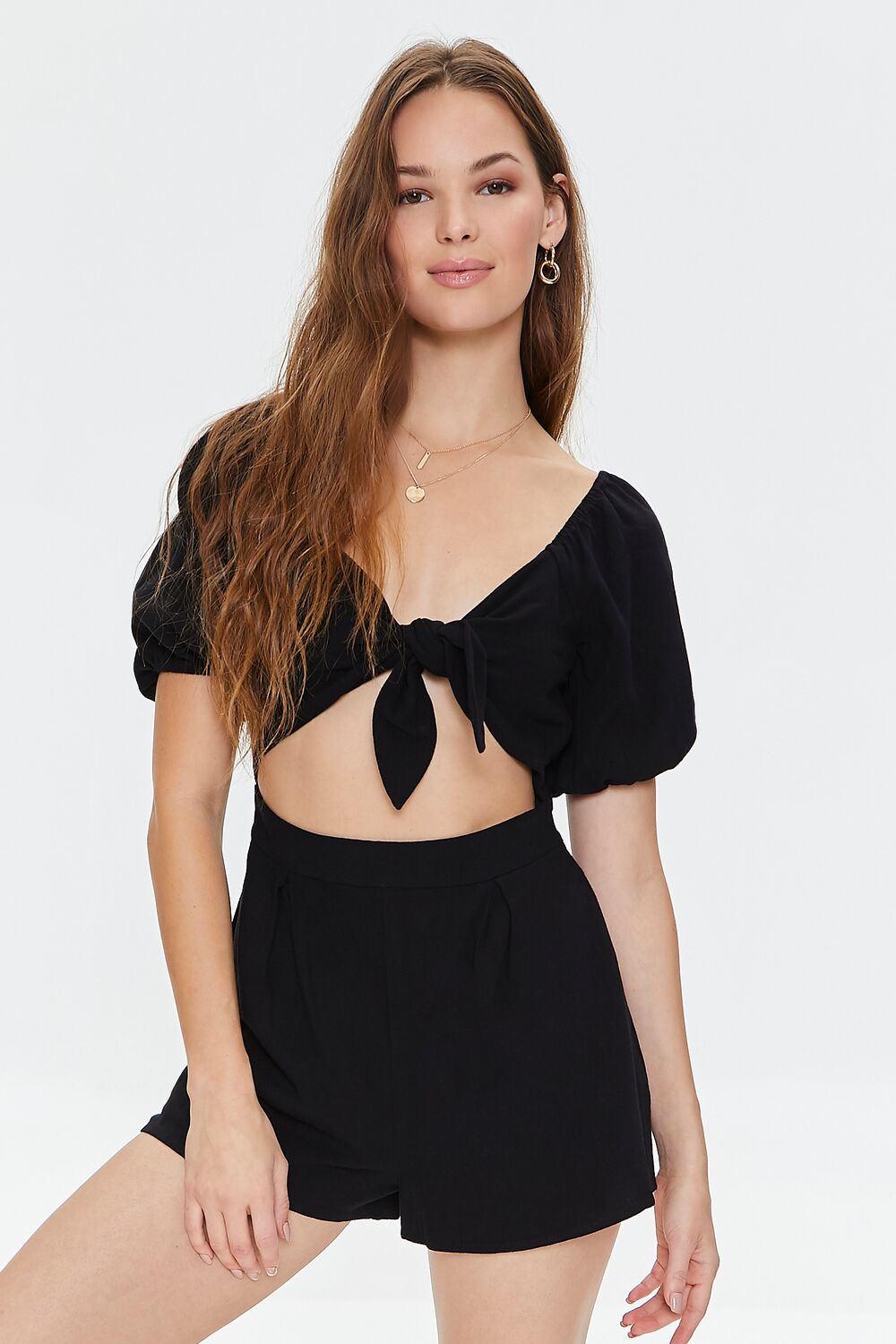 Tie-Front Cutout Romper-Feelings Star