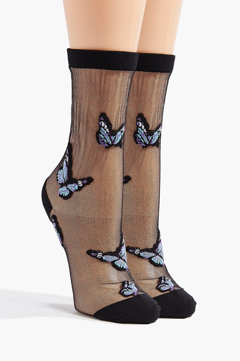Butterfly Print Mesh Crew Socks-Feelings Star