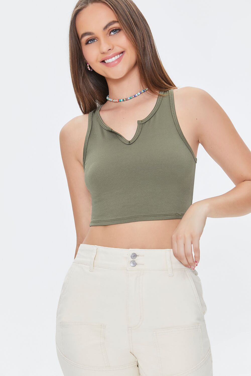 Split-Neck Crop Top-Feelings Star