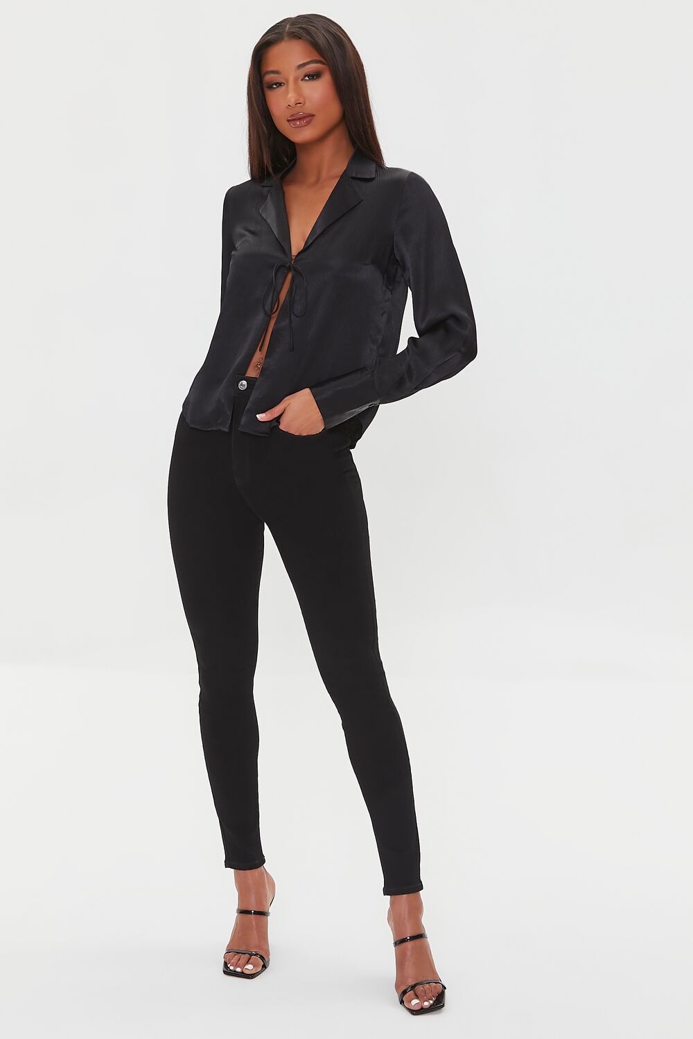 Tie-Front Satin Top-Feelings Star