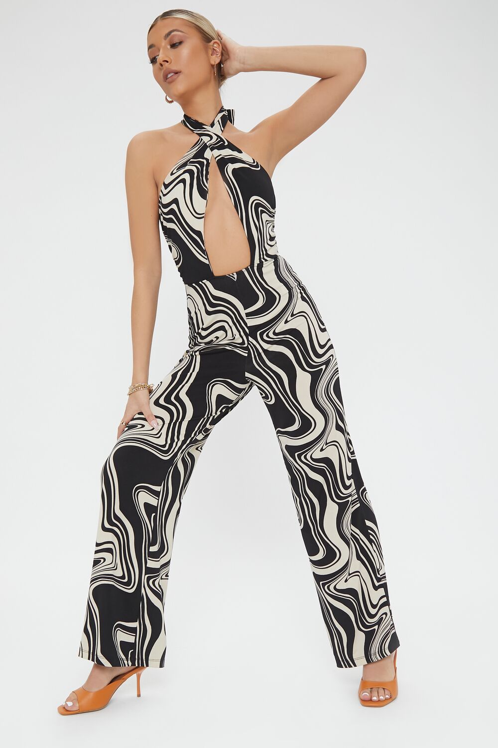 Abstract Print Cutout Jumpsuit-Feelings Star