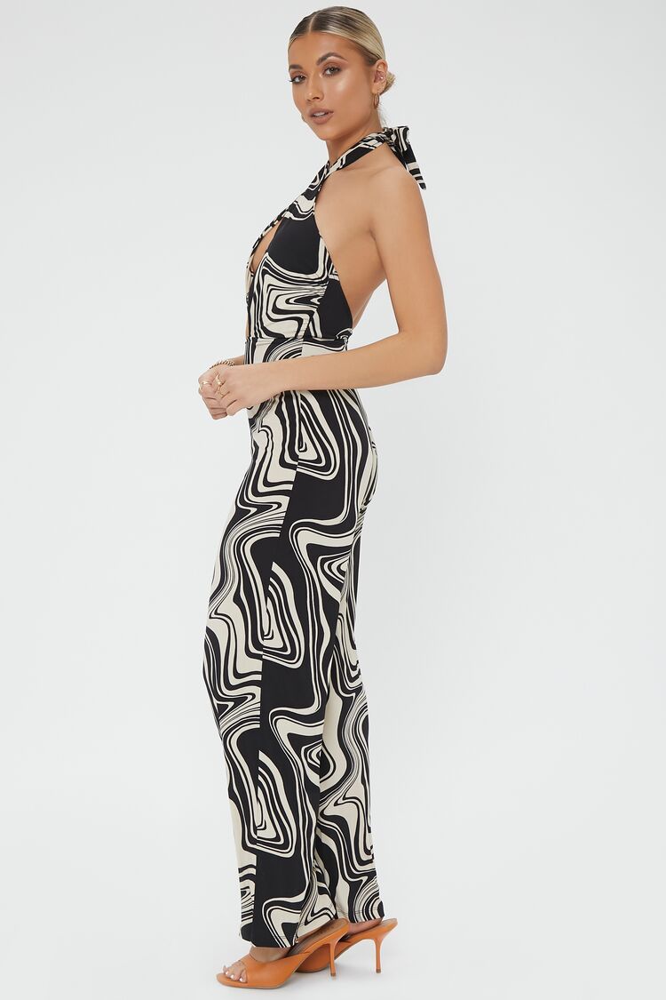 Abstract Print Cutout Jumpsuit-Feelings Star