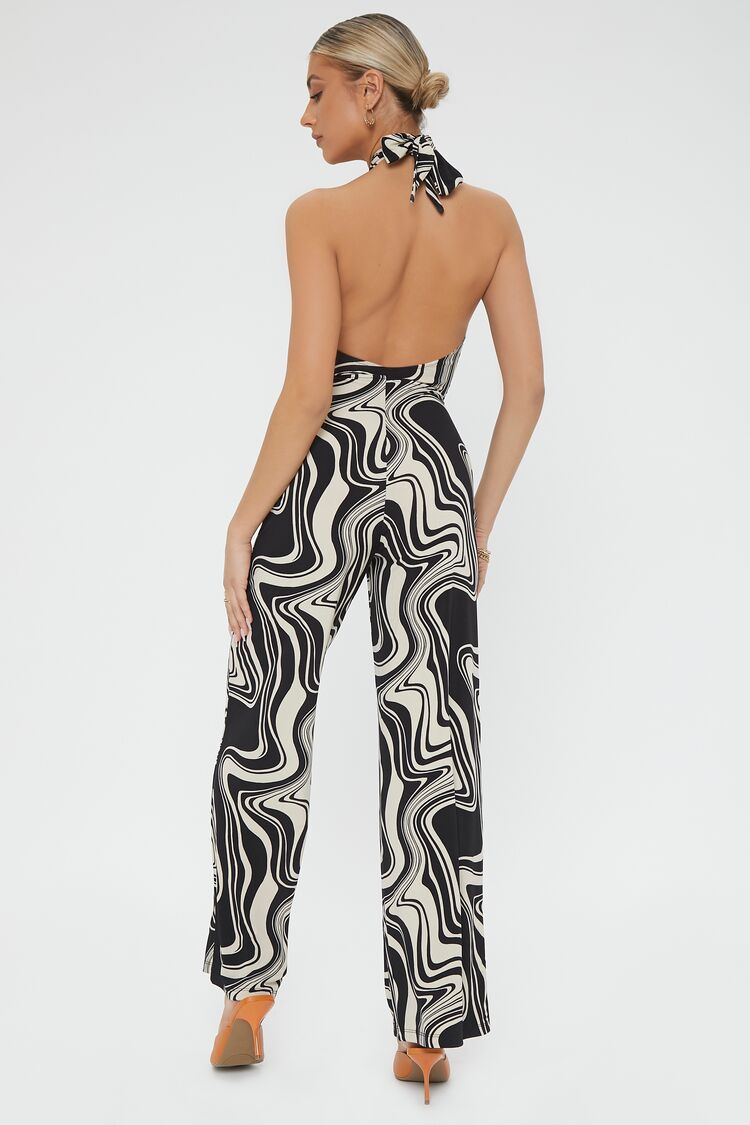 Abstract Print Cutout Jumpsuit-Feelings Star