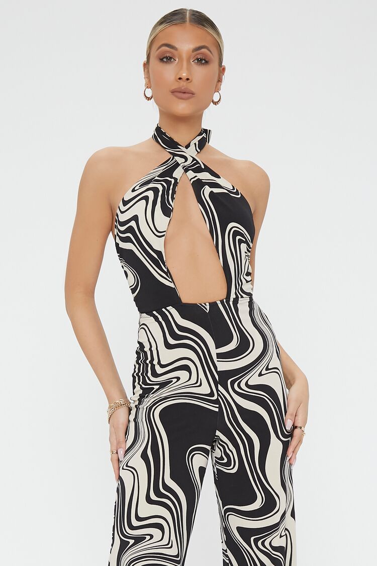 Abstract Print Cutout Jumpsuit-Feelings Star