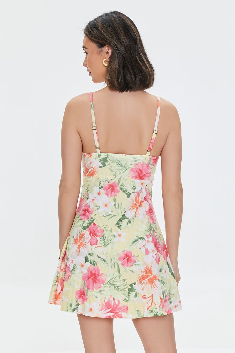 Tropical Floral Print Skater Dress-Feelings Star