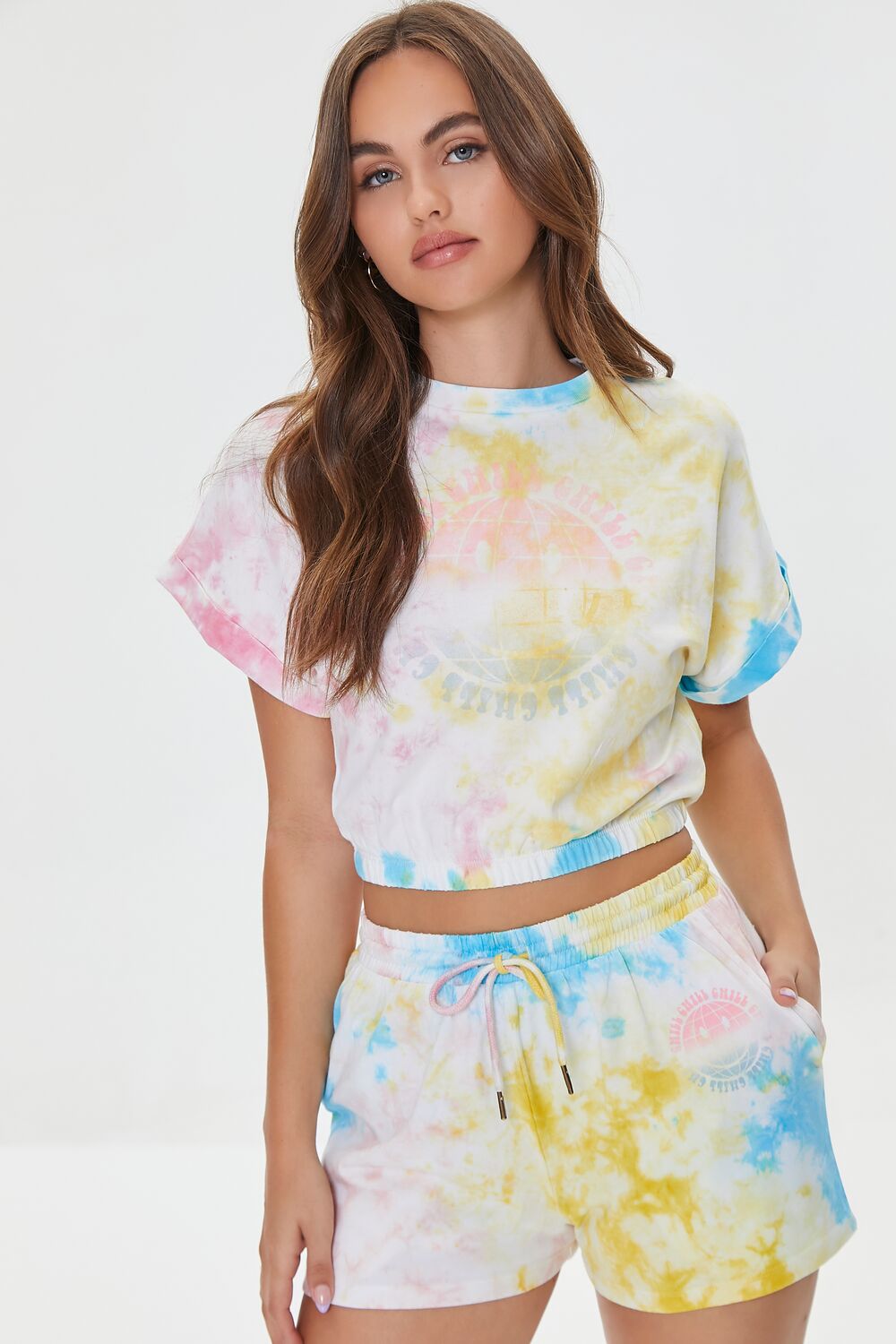 Tie-Dye Chill Drawstring Shorts-Feelings Star