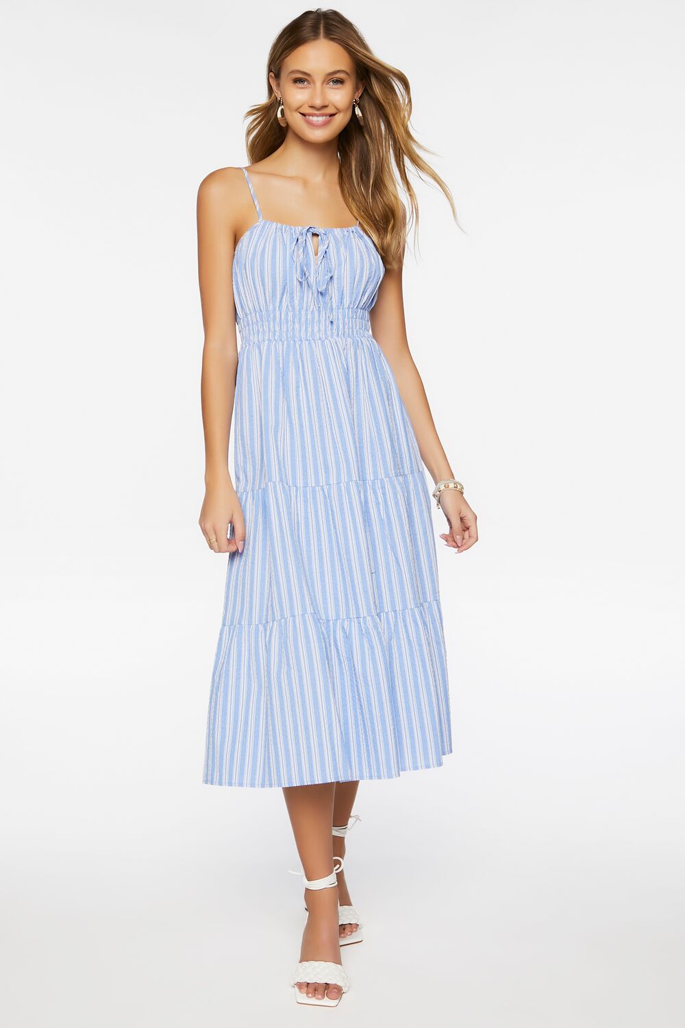 Tiered Striped Midi Dress-Feelings Star