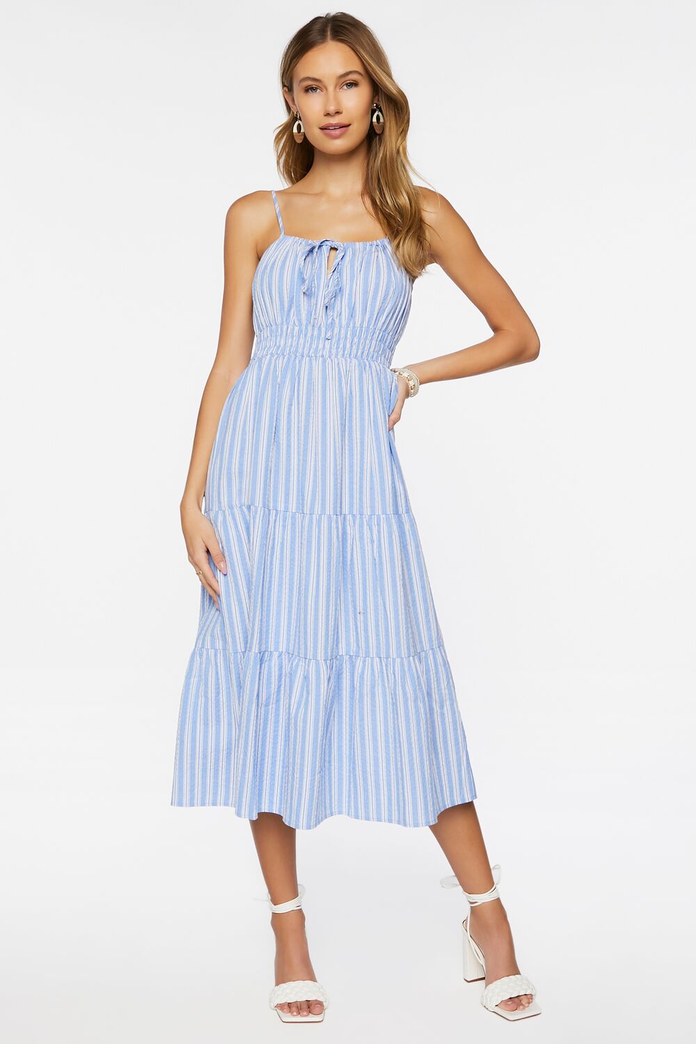 Tiered Striped Midi Dress-Feelings Star