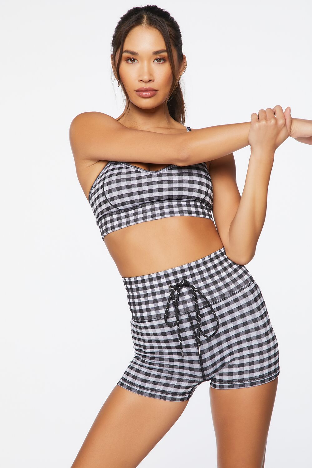 Active Gingham Biker Shorts-Feelings Star