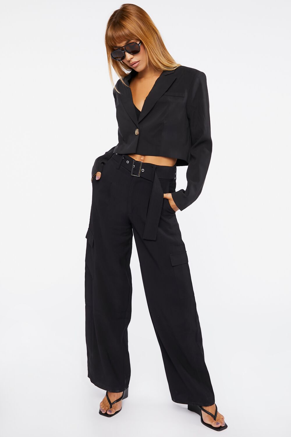 Button-Front Cropped Blazer-Feelings Star