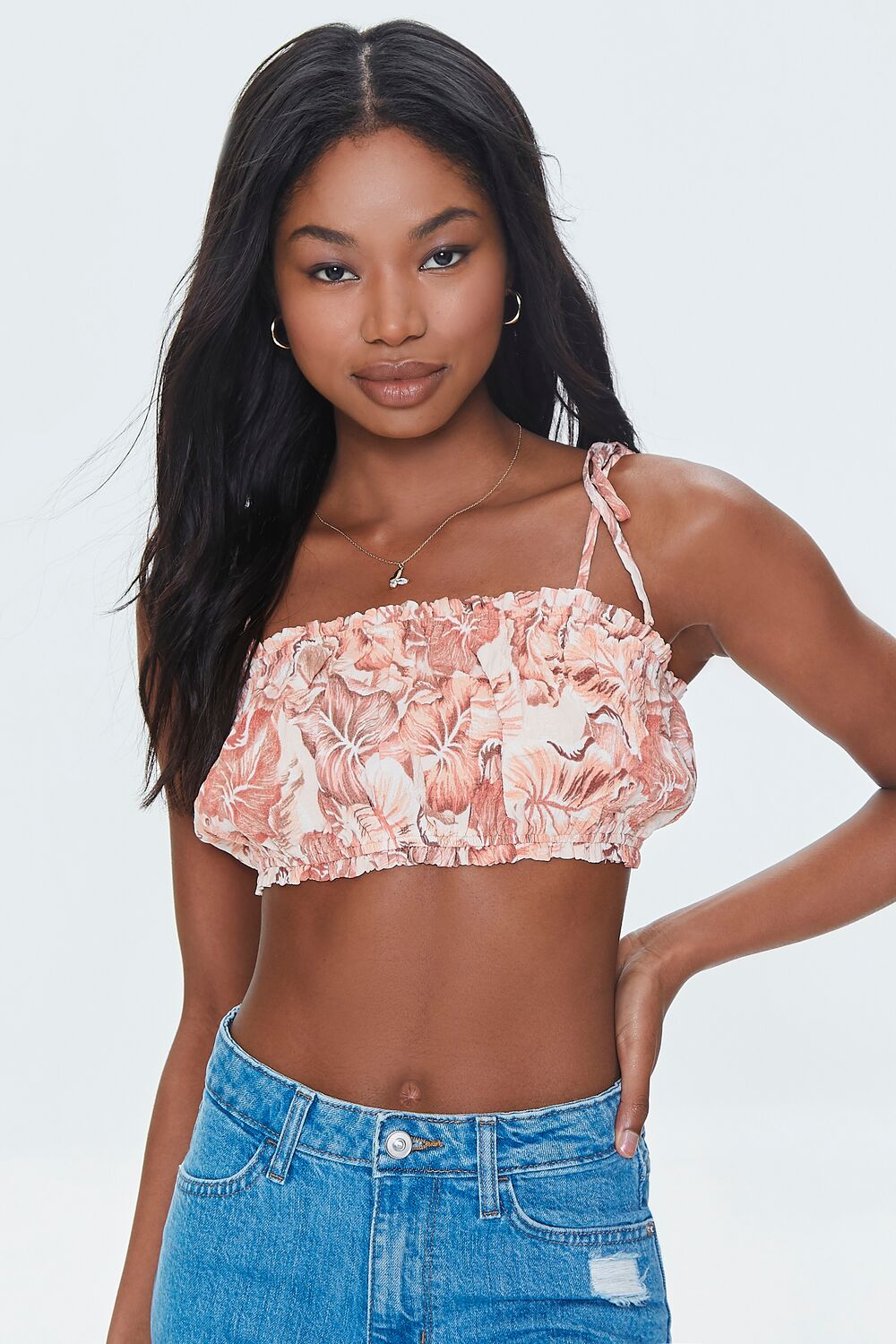 Tropical Leaf Print Cropped Cami-Feelings Star