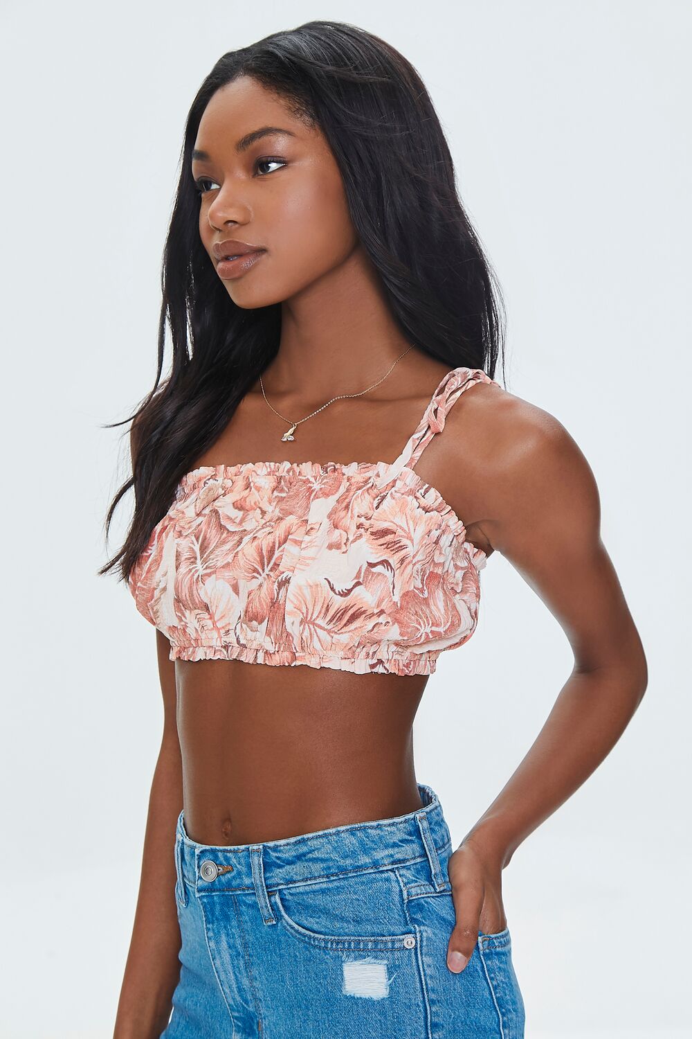 Tropical Leaf Print Cropped Cami-Feelings Star