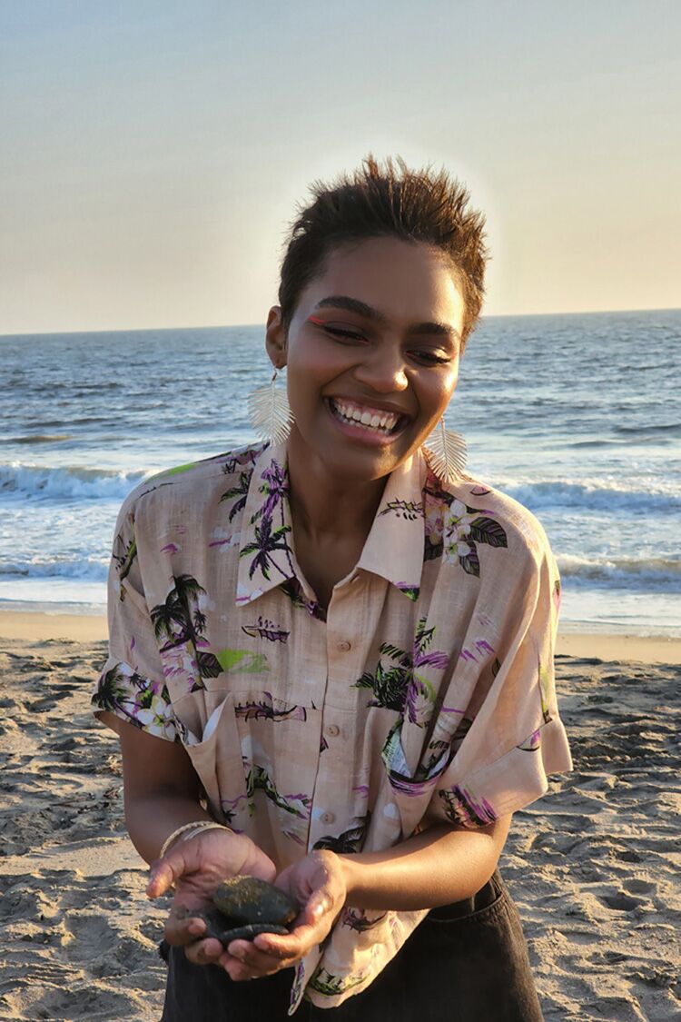 Tropical Print Linen-Blend Shirt-Feelings Star