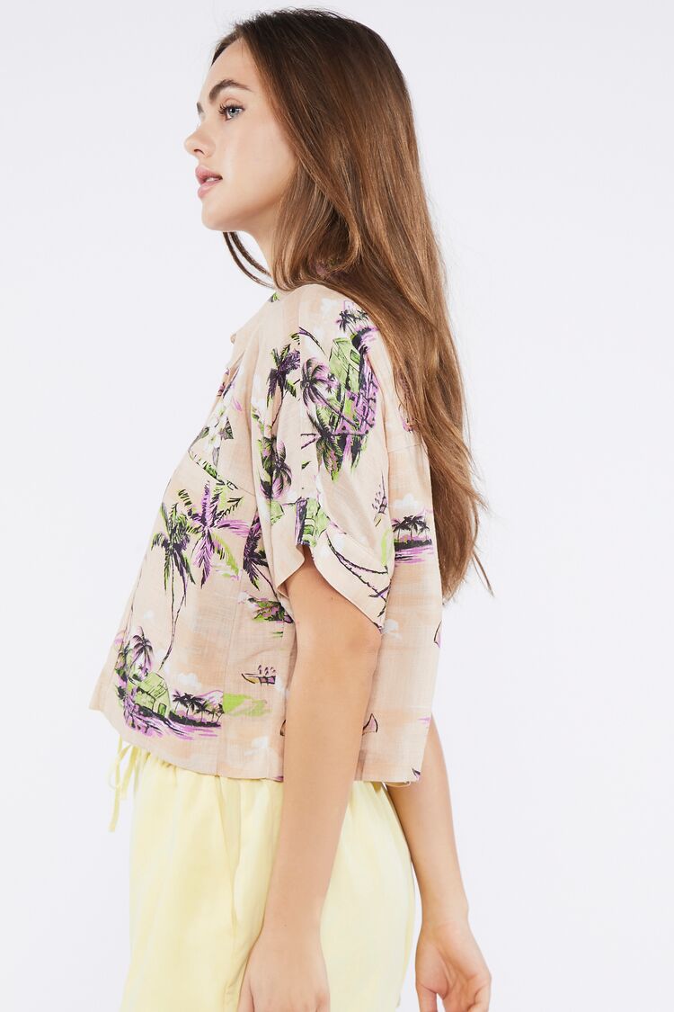 Tropical Print Linen-Blend Shirt-Feelings Star