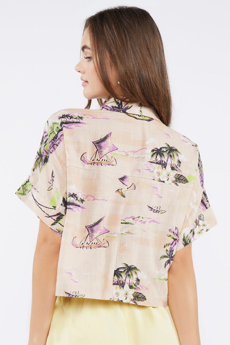 Tropical Print Linen-Blend Shirt-Feelings Star