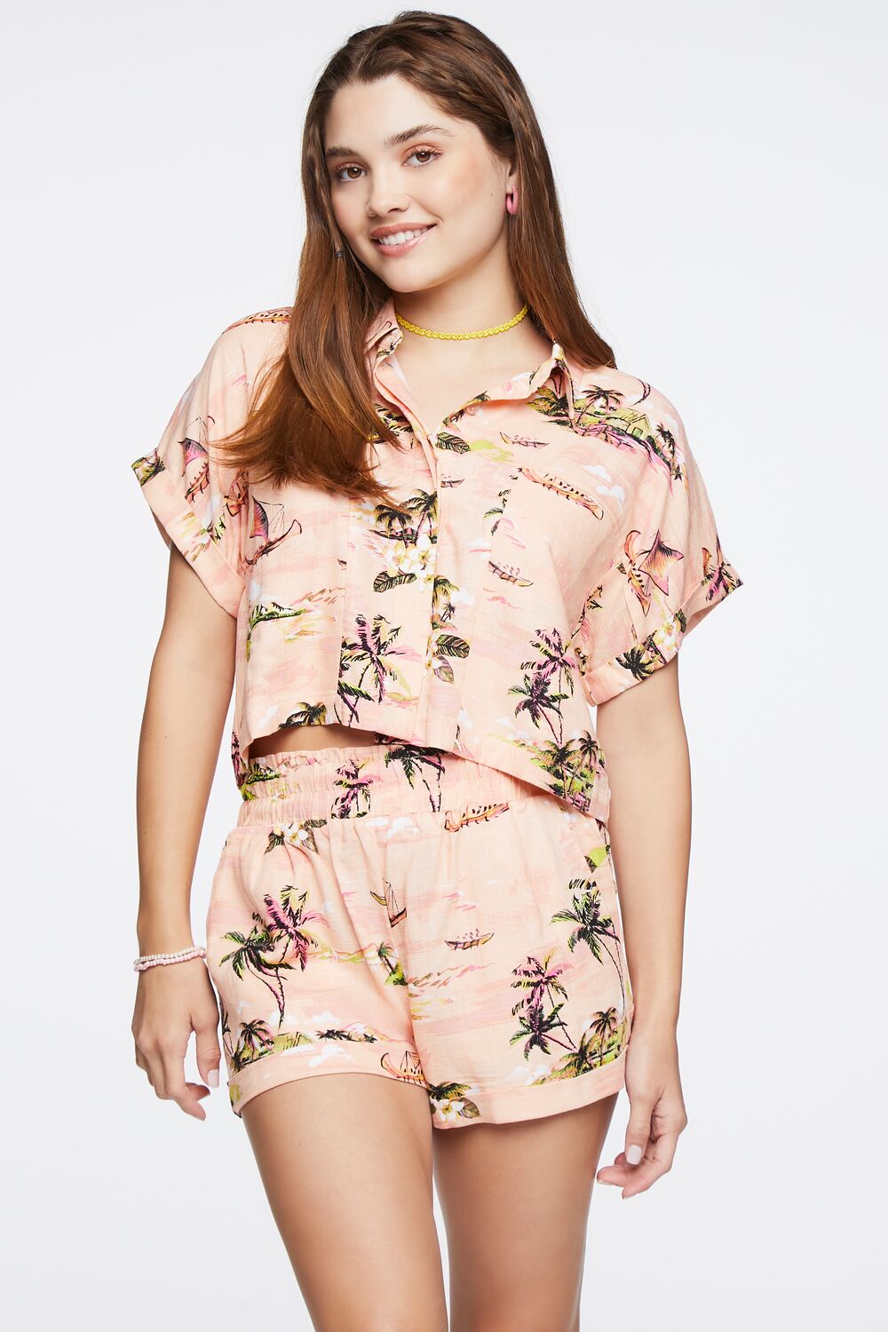 Tropical Print High-Rise Shorts-Feelings Star