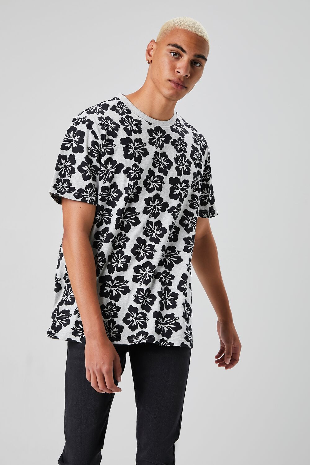 Tropical Floral Print Crew Neck Tee-Feelings Star