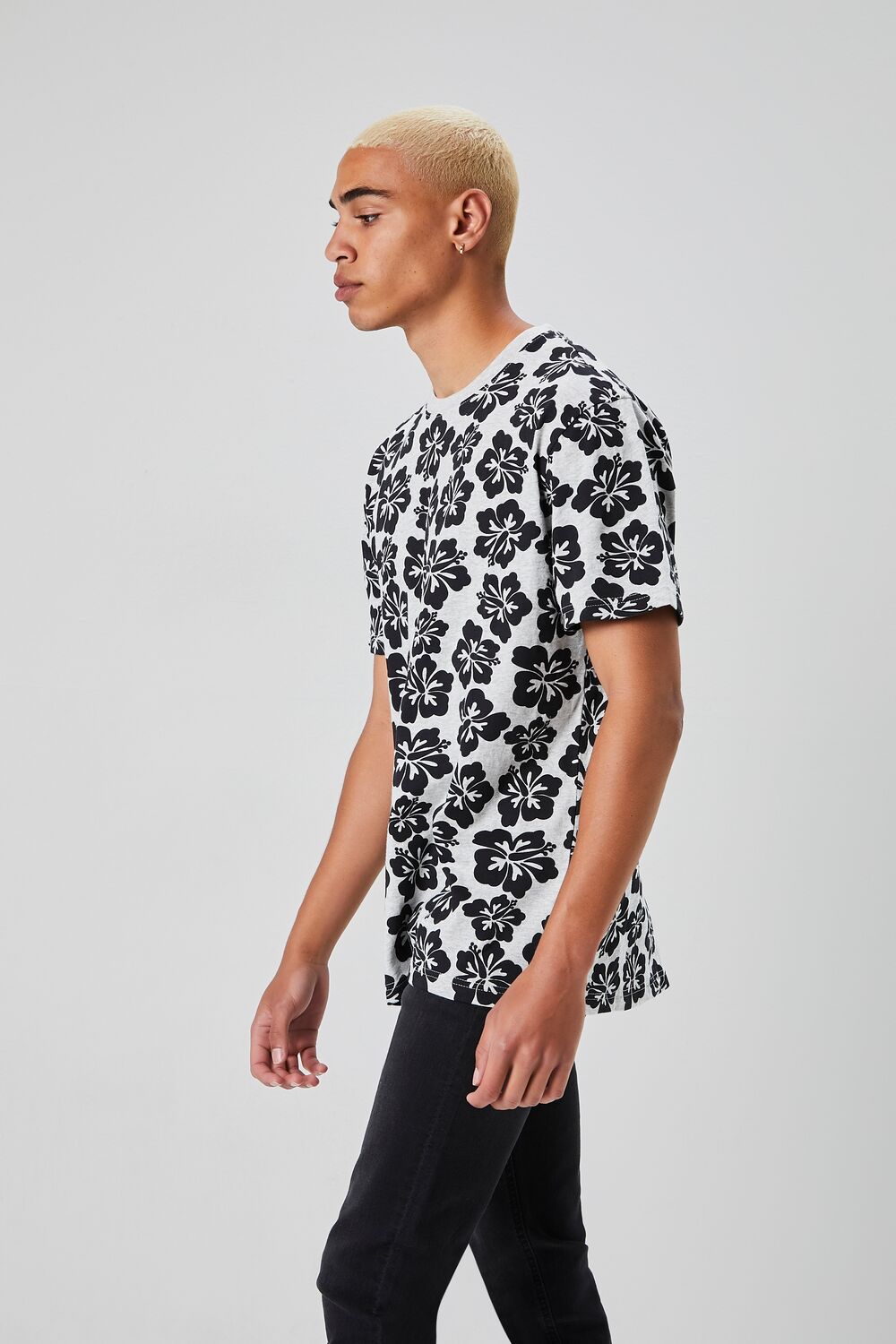 Tropical Floral Print Crew Neck Tee-Feelings Star