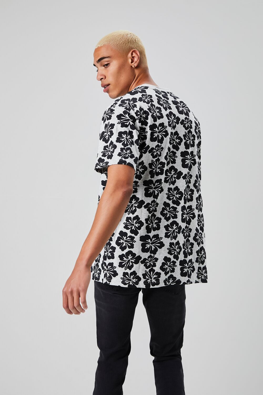 Tropical Floral Print Crew Neck Tee-Feelings Star