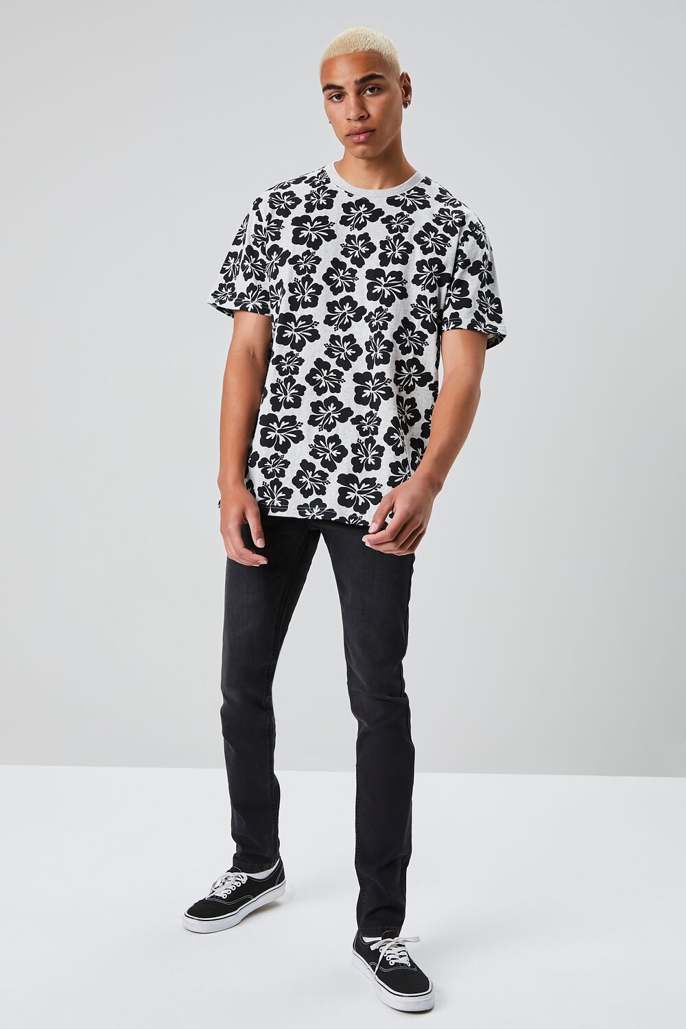 Tropical Floral Print Crew Neck Tee-Feelings Star