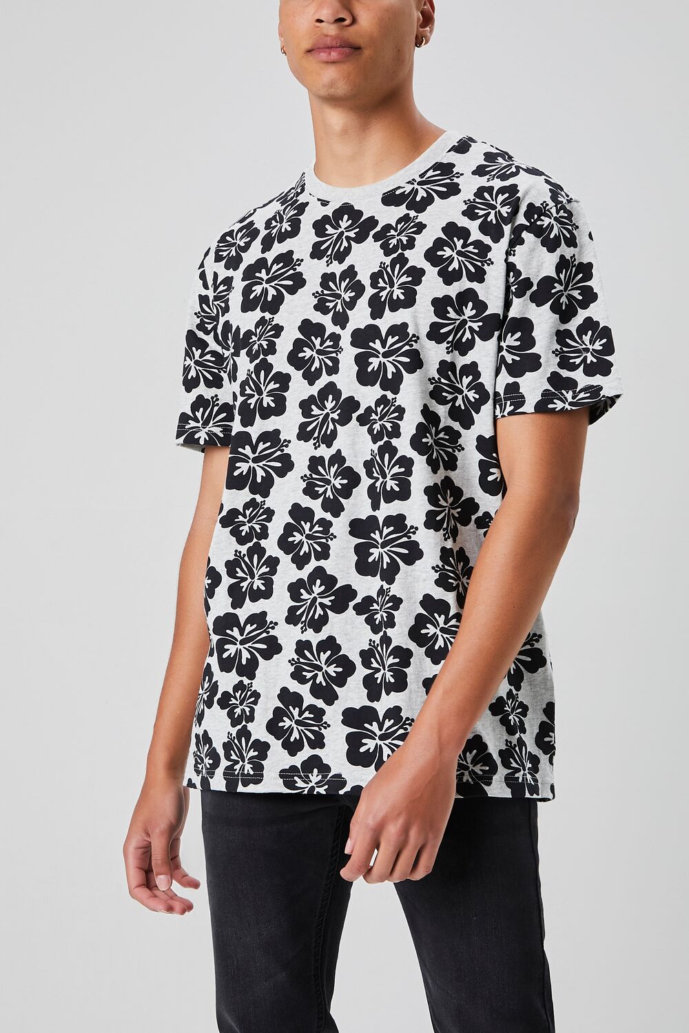 Tropical Floral Print Crew Neck Tee-Feelings Star