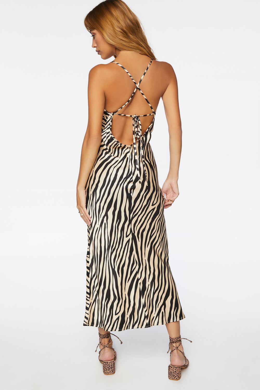 Tiger Striped Tie-Back Midi Dress-Feelings Star