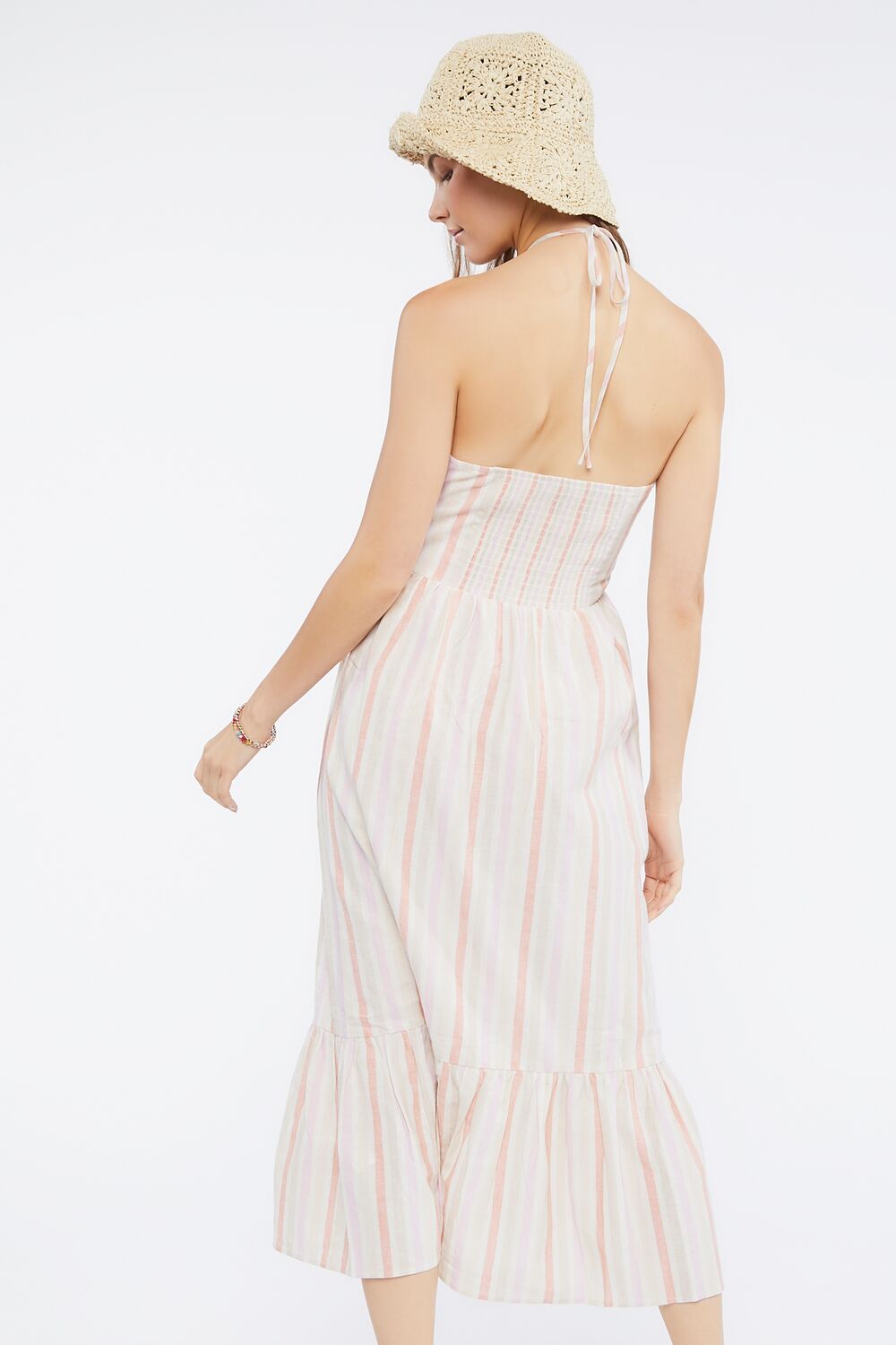 Striped Linen-Blend Midi Dress-Feelings Star
