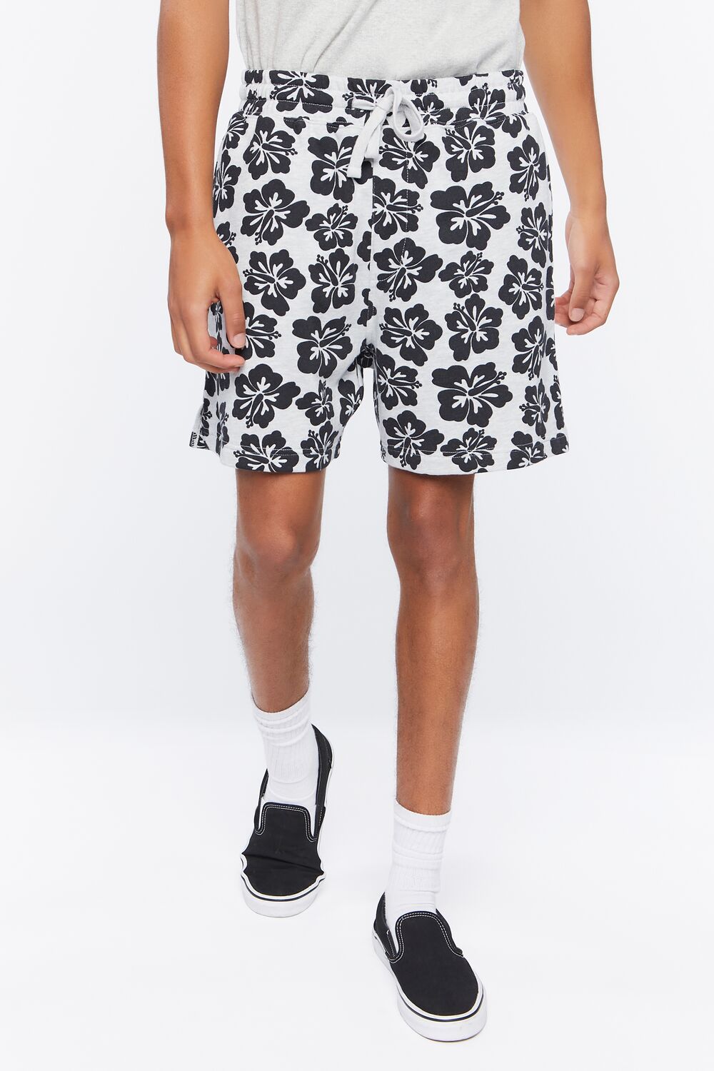 Tropical Floral Print Drawstring Shorts-Feelings Star