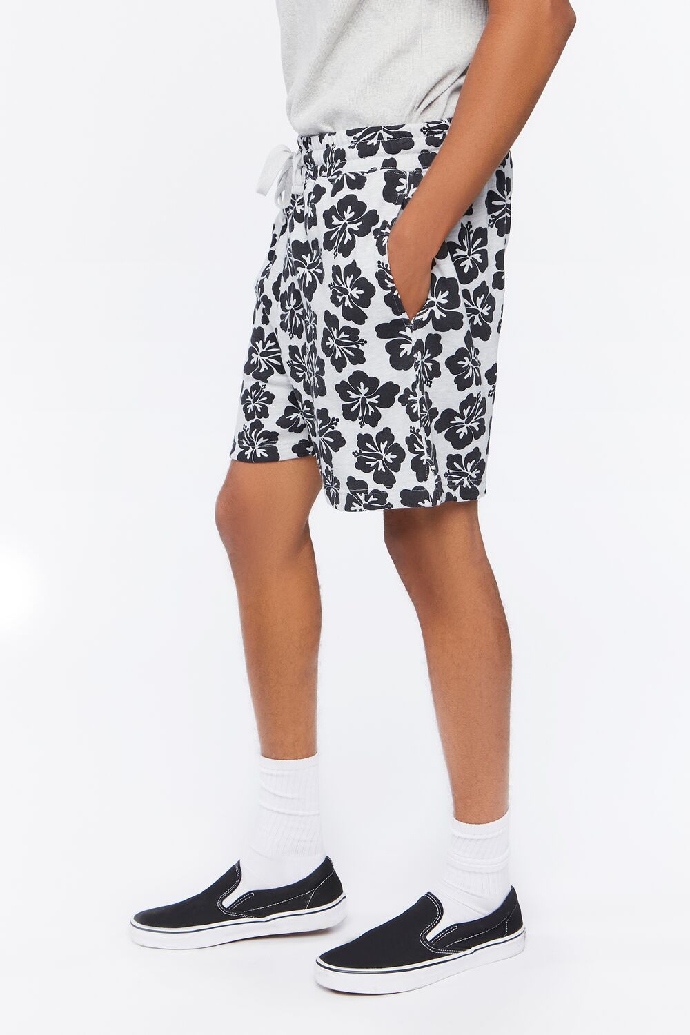 Tropical Floral Print Drawstring Shorts-Feelings Star