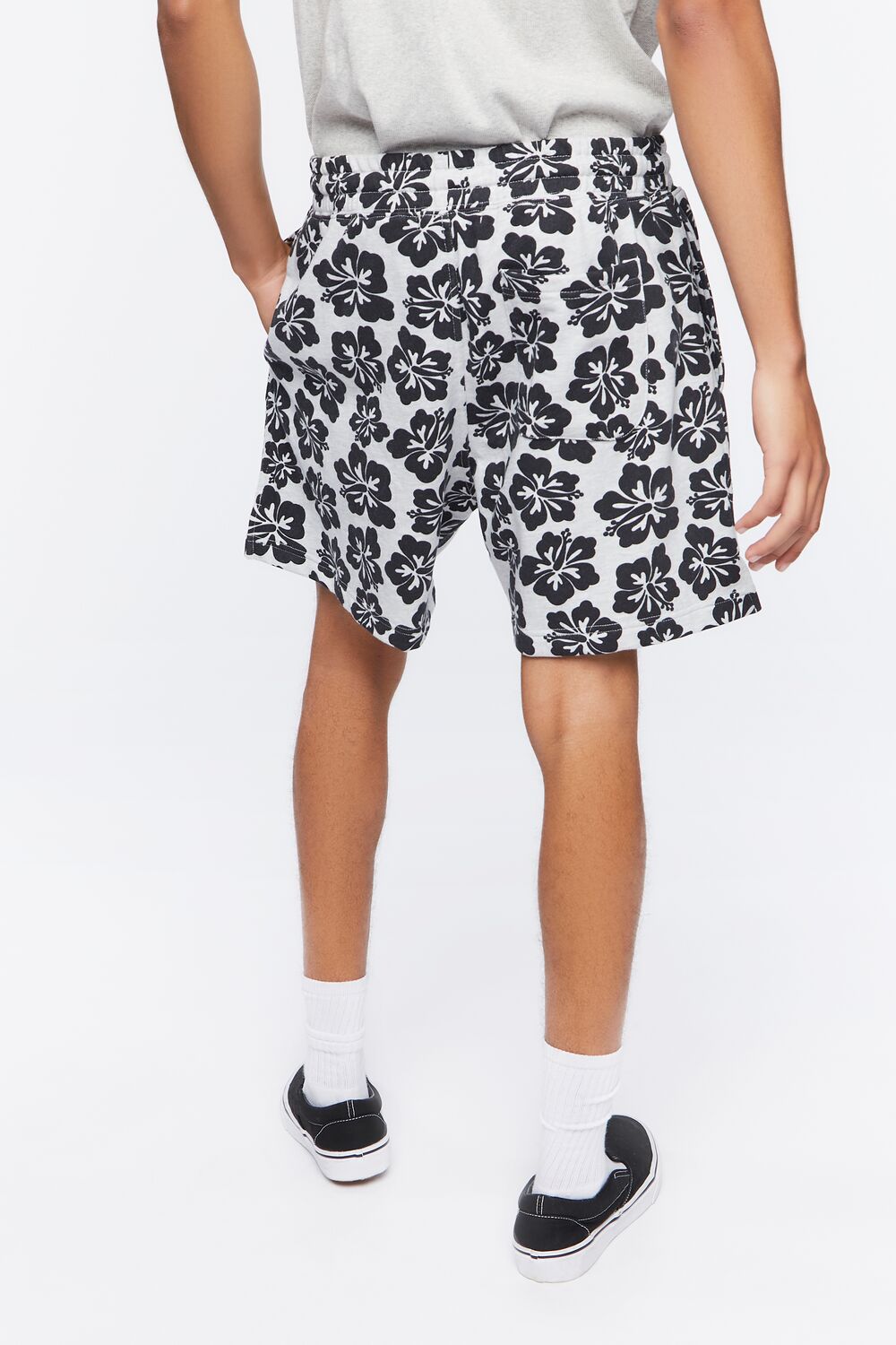 Tropical Floral Print Drawstring Shorts-Feelings Star