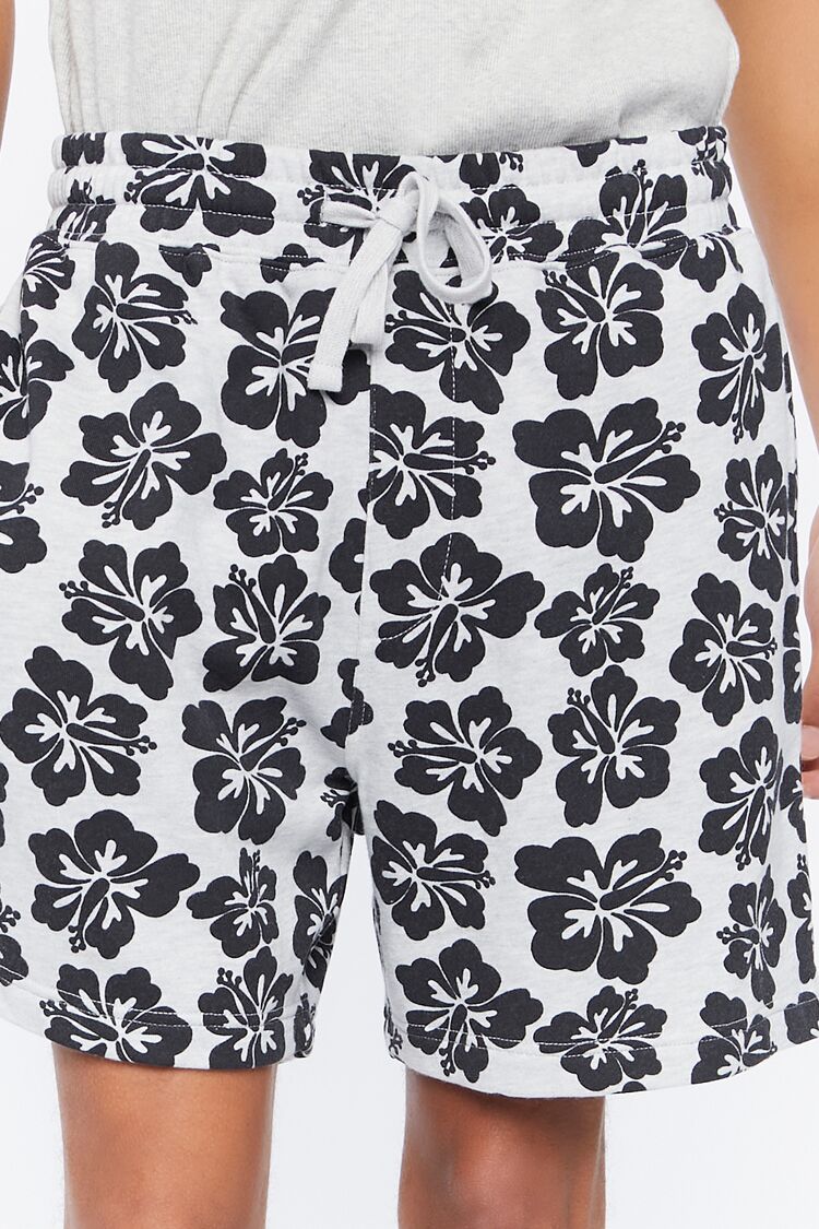Tropical Floral Print Drawstring Shorts-Feelings Star