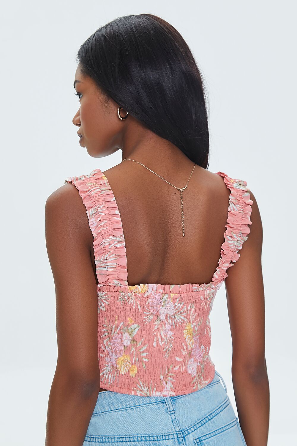 Tropical Leaf Smocked Crop Top-Feelings Star