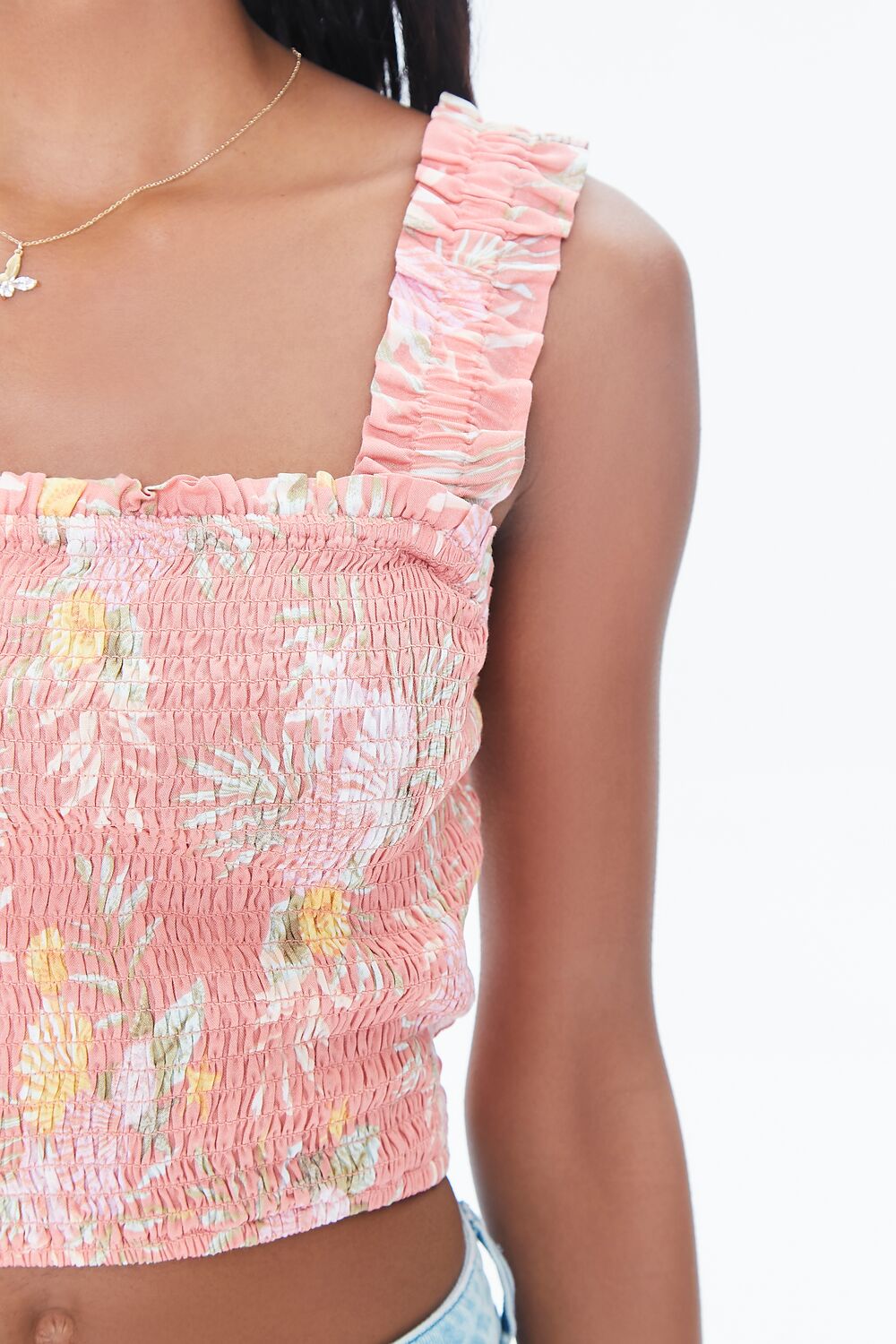 Tropical Leaf Smocked Crop Top-Feelings Star