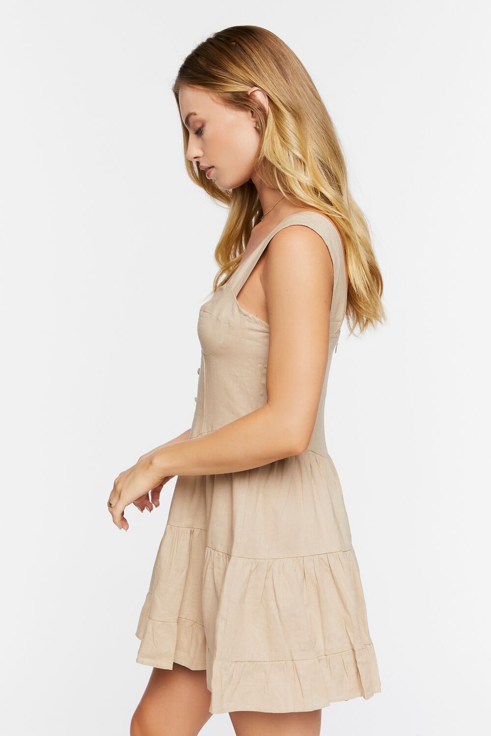 Linen-Blend Tiered Mini Dress-Feelings Star