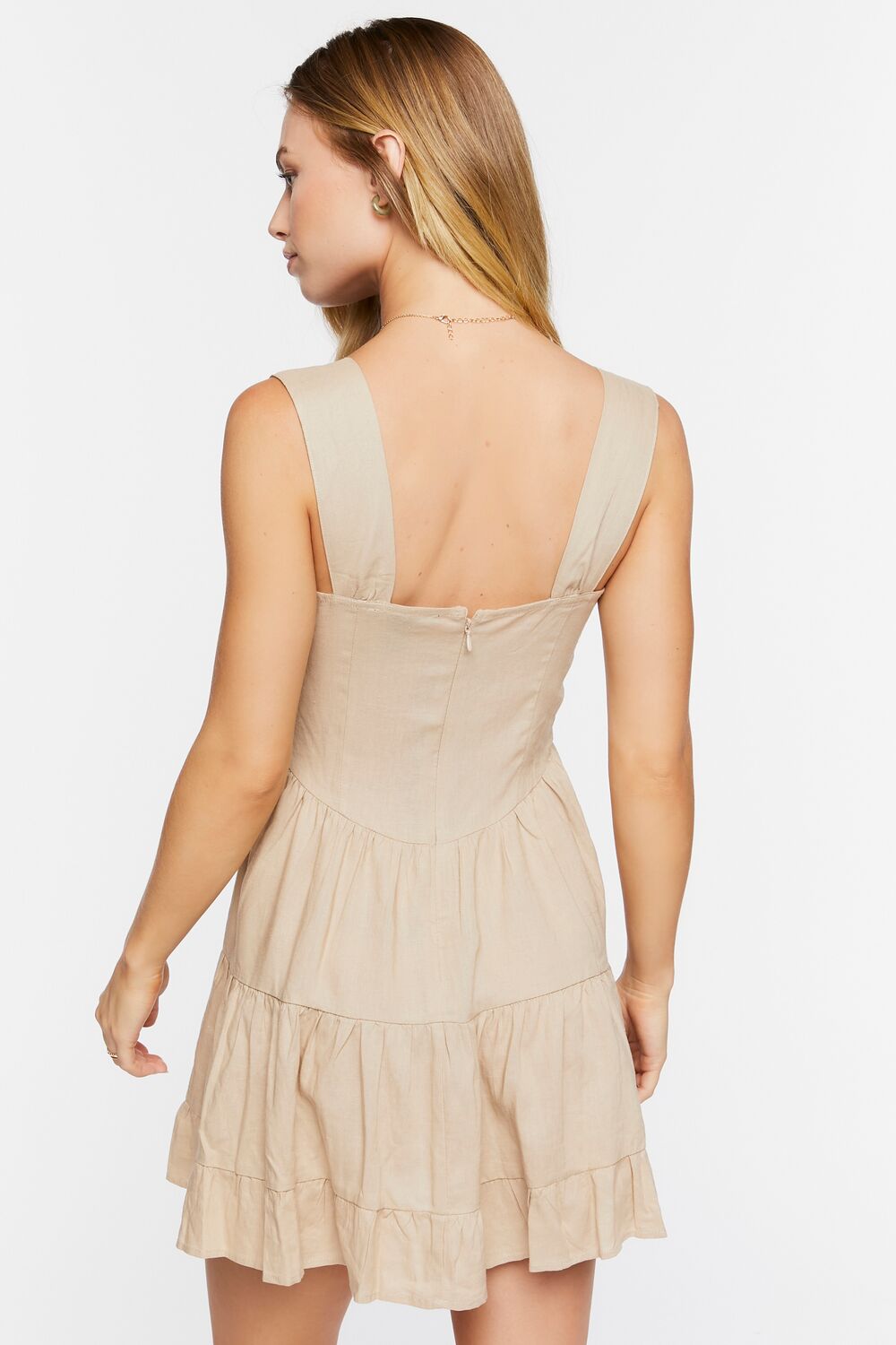 Linen-Blend Tiered Mini Dress-Feelings Star