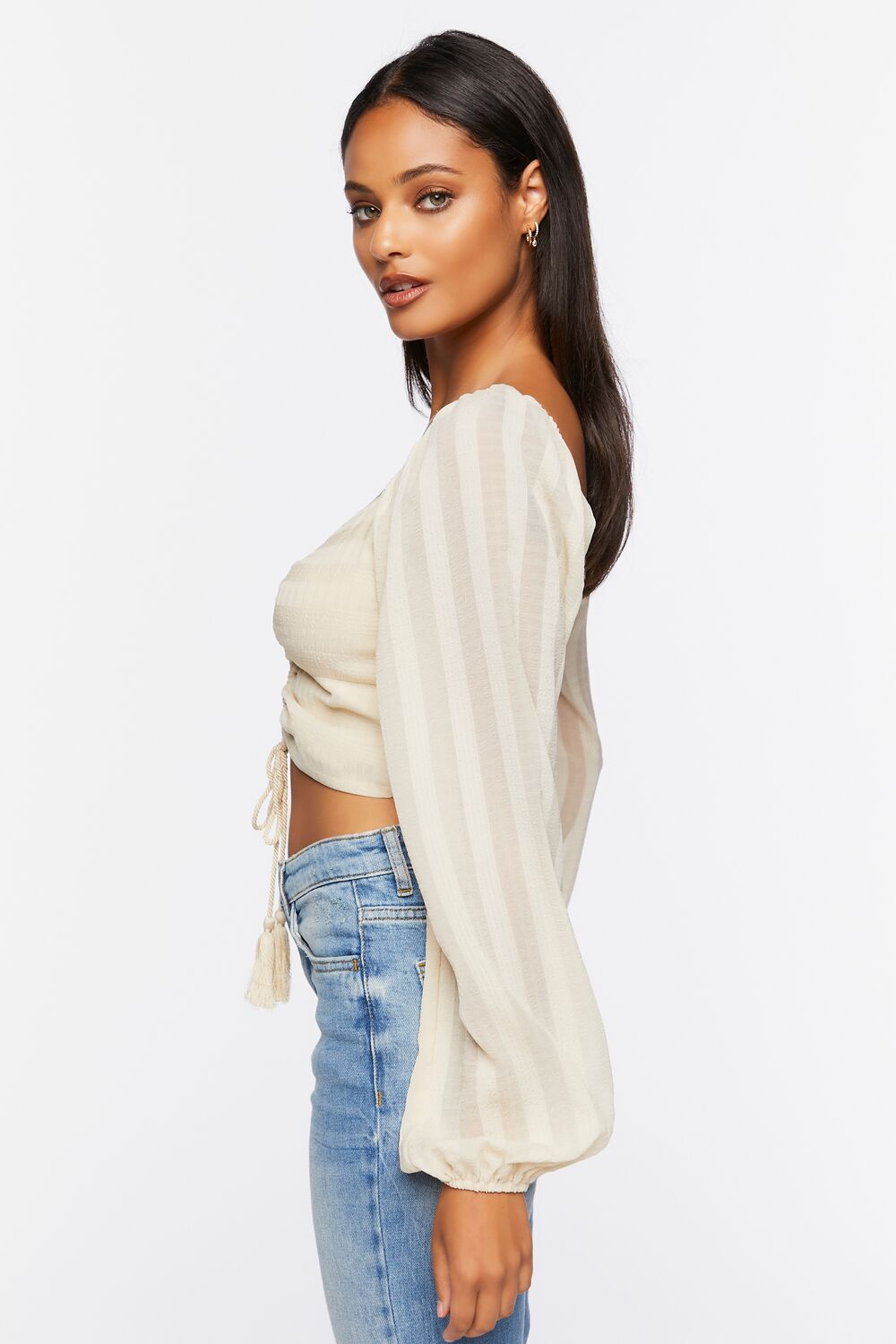 Striped Cutout Peasant Sleeve Top-Feelings Star