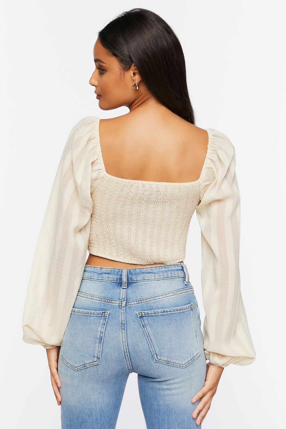 Striped Cutout Peasant Sleeve Top-Feelings Star